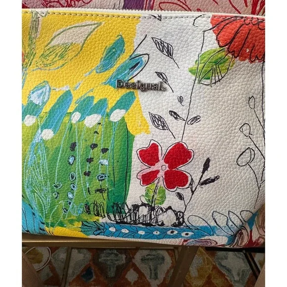 Desigual NWOT Reversible Tote Bag Set Large Floral Tan Pouch Bohemian Chic Art - Picture 13 of 14